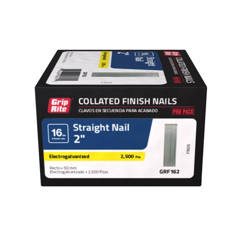 Grip Rite Prime Guard GRF162 16-Gauge Galvanized Straight Finish Nails 2-inch (2,500 per Pack), Steel, Flat, Others