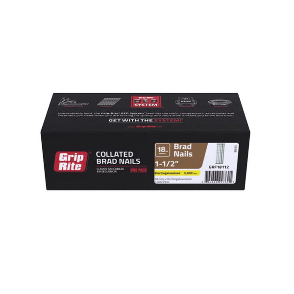 Grip Rite Prime Guard GRF18112 18-Gauge Galvanized Brad Nails 1-1/2-inch (5,000 per Pack), Steel, Flat, Others