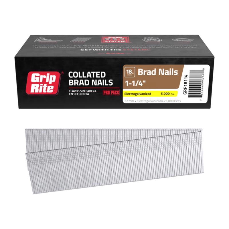Grip Rite Prime Guard GRF18114 18-Gauge Galvanized Brad Nails 1-1/4-inch (5,000 per Pack), Steel, Flat, Others