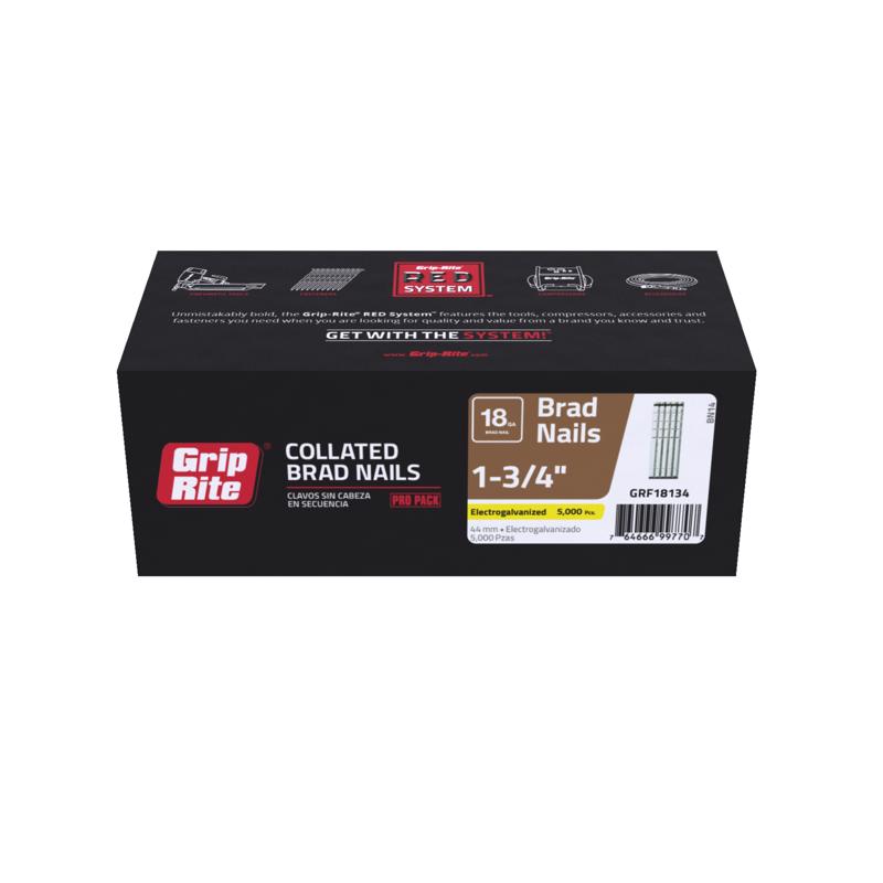 Grip Rite Prime Guard GRF18134 18-Gauge Galvanized Brad Nails 1-3/4-inch (5,000 per Pack), Steel, Flat, Others