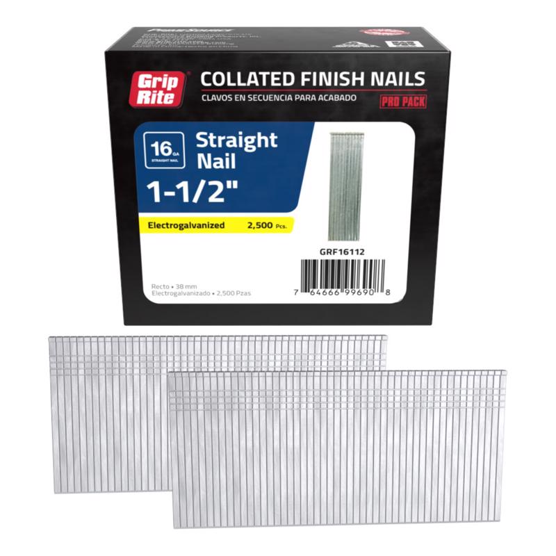 Grip-Rite Prime Guard GRF16112 16-Gauge Galvanized Straight Finish Nails 1-1/2-inch (2,500 per Pack), Steel, Flat, Others