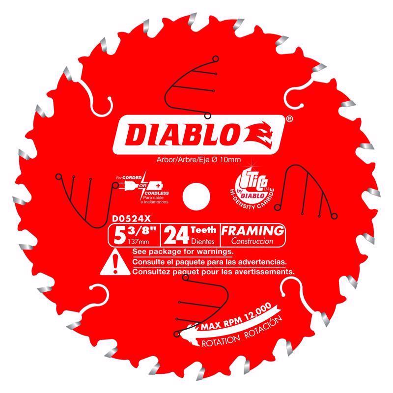 Freud D0524X Diablo 5-3/8-Inch 24 Tooth ATB Framing Cordless Trim Saw Blade with 10mm Arbor, Model: D0524X, Tools & Hardware store