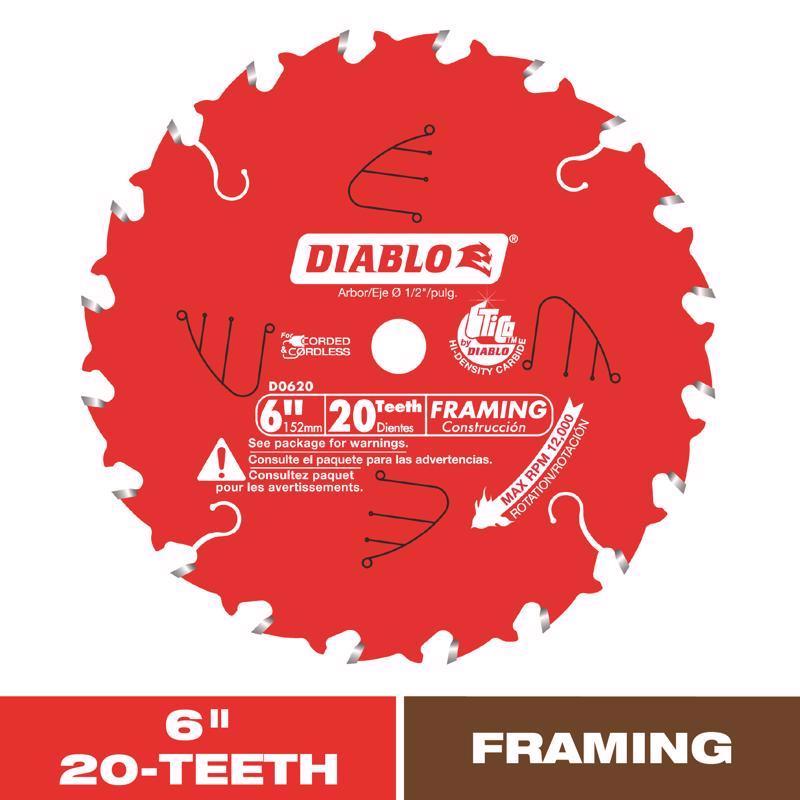 6-Inch 20 Tooth ATB Trim Saw Blade with 1/2-Inch Arbor,