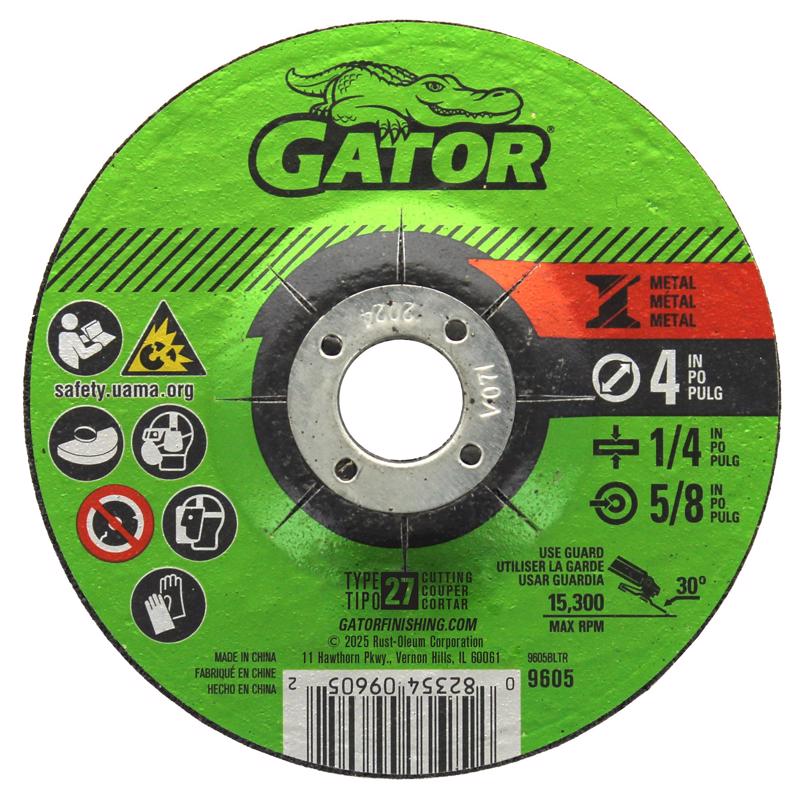Gator 4 in. Dia. x 1/4 in. Thick x 5/8 in. Aluminum Oxide Metal Grinding Wheel 15300 RPM 1 pc.