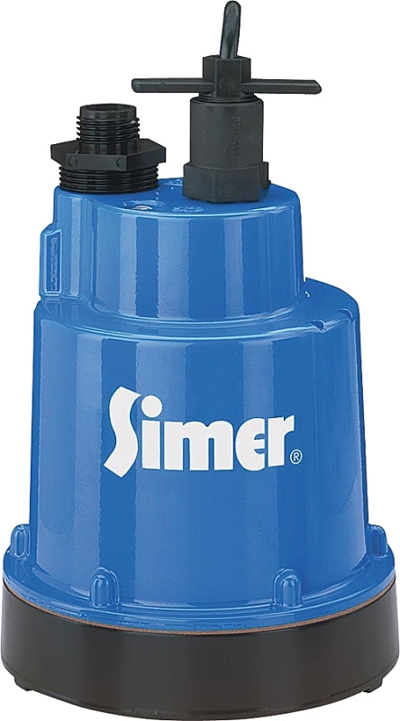Simer 2300-04 1/4 HP Submersible Utility Pump, Geyser Classic, Heavy-duty Cast Aluminum, Includes Garden Hose Adapter, 1-1/4" Male NPT Discharge Pipe, 1320 GPH, 115V, 8-Feet Power Cord