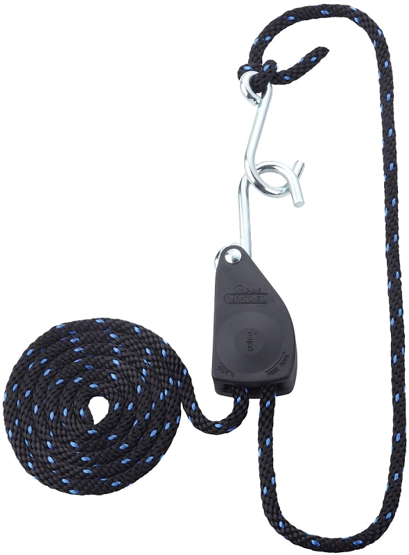 ProSource 10020-L-OI 3/8 in Rope Ratchet, Polypropylene Rope, Steel S-hook, Black/Blue