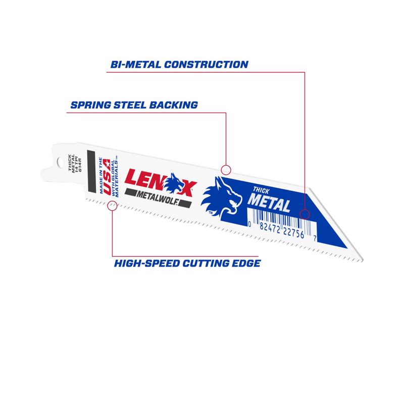 Lenox 22756OSB614R Reciprocating Saw Blade, 3/4 in W, 6 in L, 14 TPI, Steel Cutting Edge