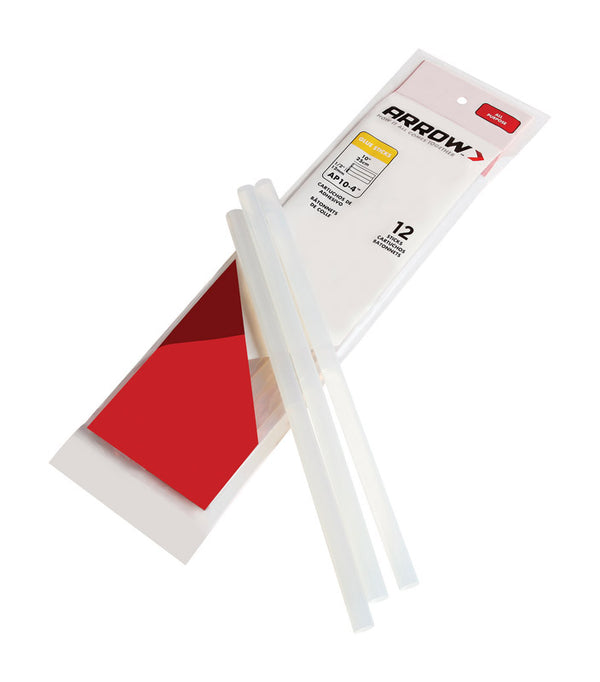 Arrow AP10-4 All Purpose Full Size Glue Sticks for Hot Glue Guns, Use for High Temp and Low Temp Crafting, Hobbies, and General Repair Projects, 10-Inch by 1/2-Inch, Clear, 12-Pack