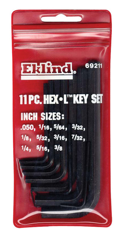 Eklind Tool Hex-L .050" to 3/8" SAE Short Arm Hex L-Key Set Multi-Size in. 11 pc.