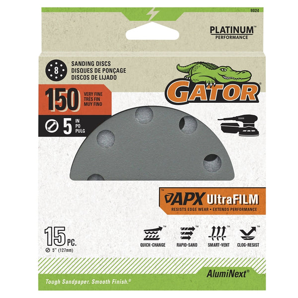 Gator Ali Industries 134933 5 in. Sanding Disc - 150 Grit - Pack of 15 9024