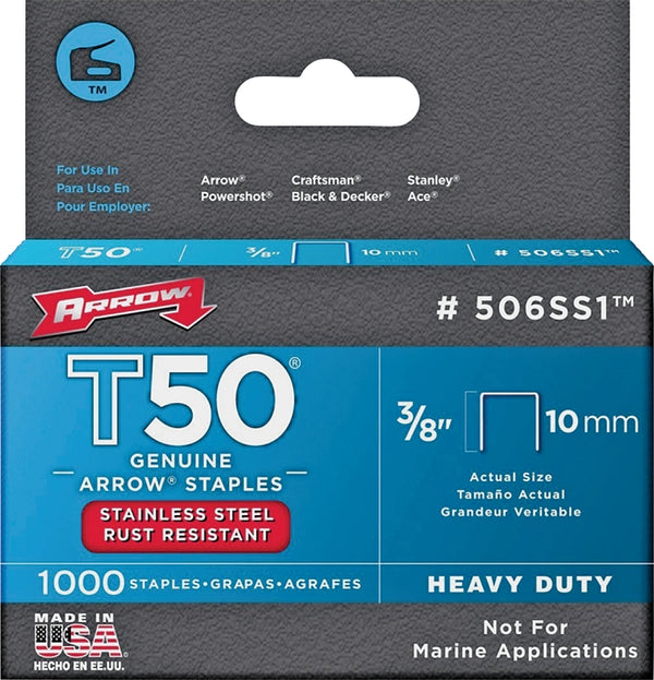 Arrow Fastener 506SS1 3/8" T50 Stainless Steel Staples