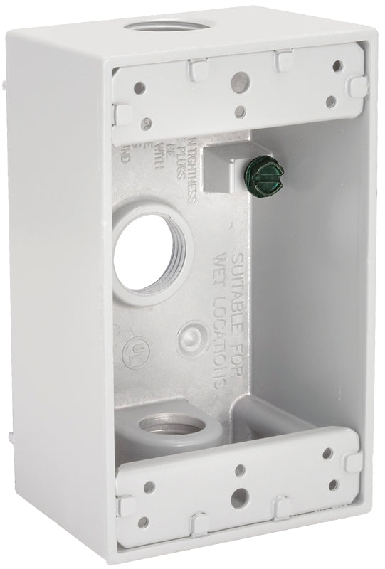 Hubbell-Raco 5320-1 Weatherproof Box, 1 Gang, 18.3 Cu-in X 4-1/2 in L X 2-3/4 in W X 2 in D, Cubic inches, White