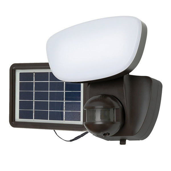 HALO Solar Outdoor LED Flood Light wth 180 Degree Motion Sensor Flood & Security Single Head Light 1000 Lumens Bronze SLFS1AM1B