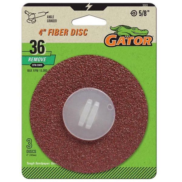 ALI INDUSTRIES Gator Finishing 3063 36 Grit Aluminum Oxide Fiber Discs (3 Pack), 4" x 5/8"