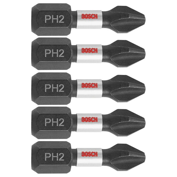 BOSCH ITPH2105 5-Pack 1 In. Phillips #2 Impact Tough Screwdriving Insert Bits