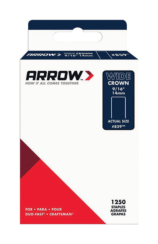 Arrow 859 Heavy Duty Wide Crown Staples, Galvanized Steel Construction, 1250 Pack, Leg Length 9/16-Inch, Crown Width 1/2-Inch