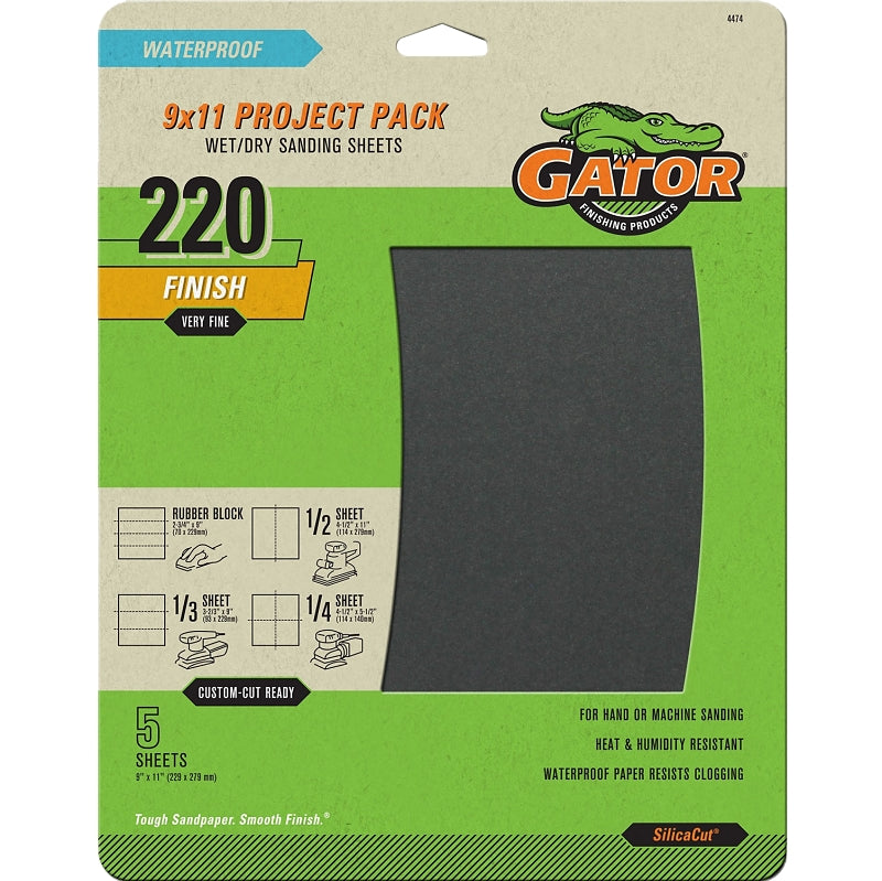 Sandpaper Sheets 9 x 11 In 5 Pk 220 Grit Extra Fine Gator