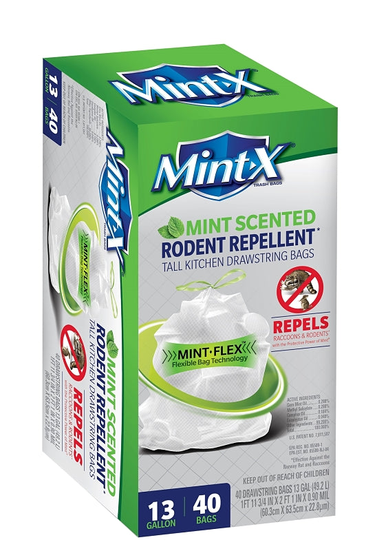 Mint-X MintFlex Rodent Repellent Trash Bags, Tall Kitchen Drawstring Bags, 1 FT 11 ¾ Inches X 2 FT 1 Inch, 0.90 MIL, 13 Gallon, 40 Count MX2425W40F