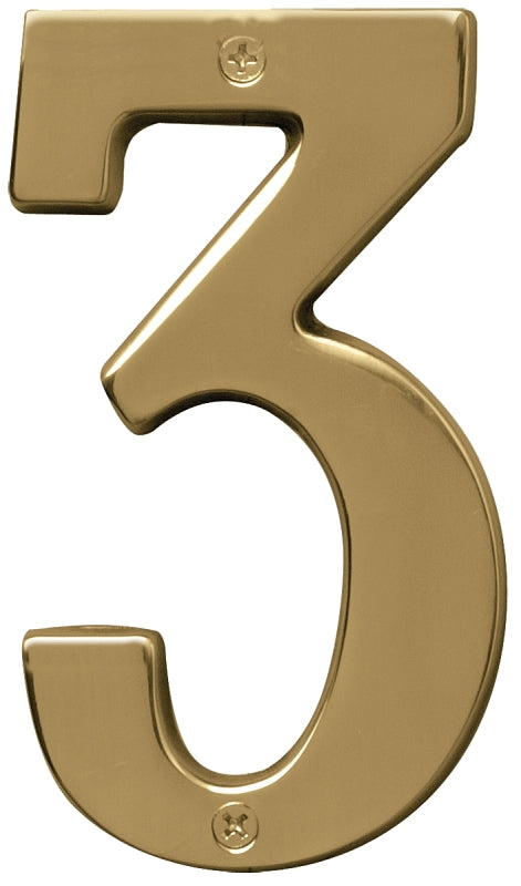 Hy-Ko Products BR-51PB/3 Prestige House Number 3 (THREE) 5" High, Polished Brass Finish, 1 Piece