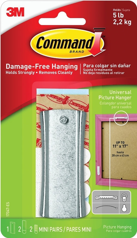 Command 5 lb Universal Picture Hanger, 1 Frame Hanger, 2 Command Strips and 2 Frame Stabilizer Strips for Sawtooth, D-Ring, Wire, Keyhole and Other Frames, Damage-Free Hanging for Home Decor 17047ES