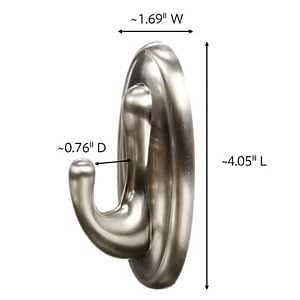 Command Curtain Rod Hooks, Large, Brushed Nickel, 2-Hooks, 2-Strips, 2-Pack, Decorate Damage-Free
