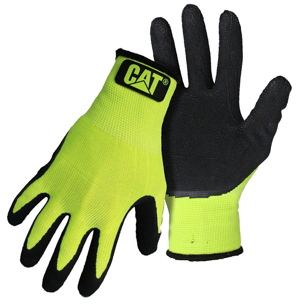 Cat CAT017411X High Visibility Work Gloves - X-Large, Dip Textured Latex Coated Gloves with Knit Wrist CAT017418X
