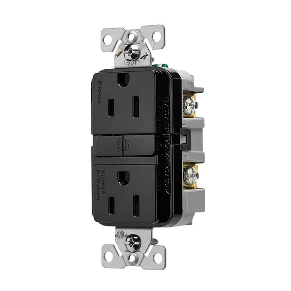 Cooper Wiring Devices Eaton TRGF15BK GFCI Self-Test 15A -125V Tamper Resistant Duplex Receptacle Slim Design, Black