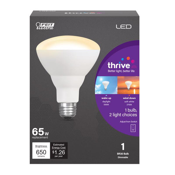 Feit Electric BR30 with E26 Medium Base LED Light Bulb Circadian Rhythm Intellibulb - 65W Equivalent - 15 Year Life - 650 Lumens - 2700K Soft White and 5000K Daylight - BR30/HLTH/LEDI