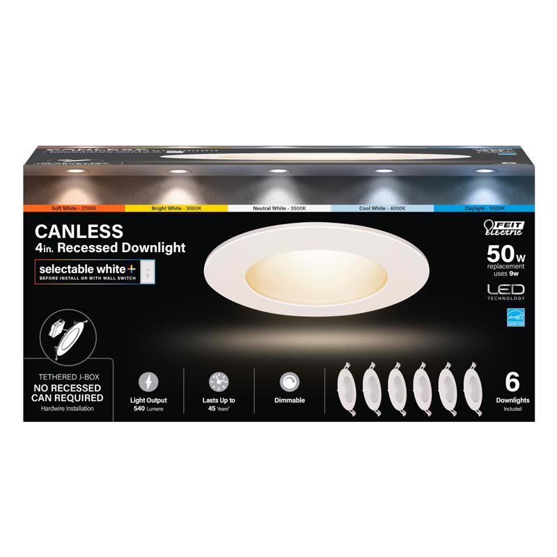 Feit Electric White 4 in. W LED Canless Recessed Downlight 9 W