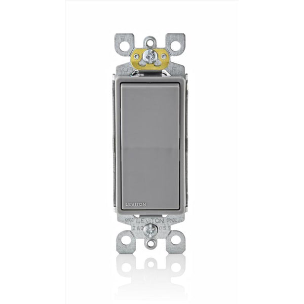 Leviton 20 Amp, 120/277 Volt Decora Plus Rocker Single-Pole AC Quiet Switch, 5621-2GY, Gray 5601-GS