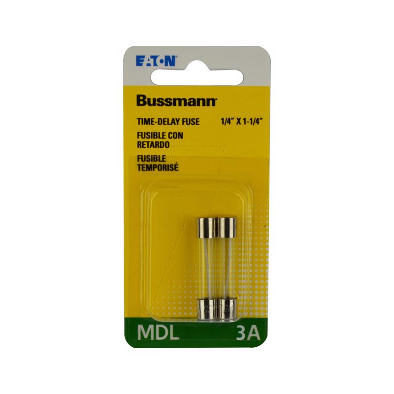 Bussmann BP/MDL-3 3 Amp Time Delay Glass Tube Fuse 250Vac, UL Listed Carded, 2-Pack, Pack of 1, No Color