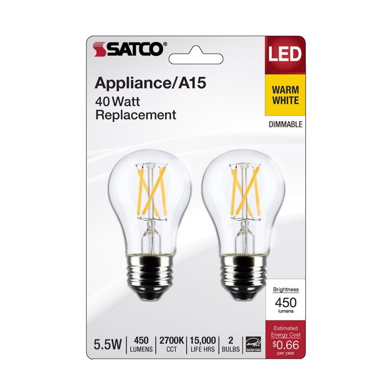 Satco 21873-5.5A15/CL/LED/927/E26/2PK (S21873) Victorian Style Antique Filament LED Light Bulb