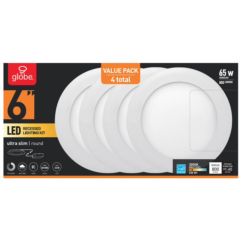 Globe Electric 3001861 White 6 in. 12W Aluminum LED Recessed Lighting Kit - Pack of 44