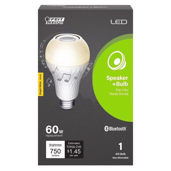 Feit Electric LED Built-in Speaker Intellibulb - A19 with an E26 Medium Base Light Bulb - 60W Equivalent - 15 Year Life - 750 Lumen - 3000K Bright White BTOM60830LEDI