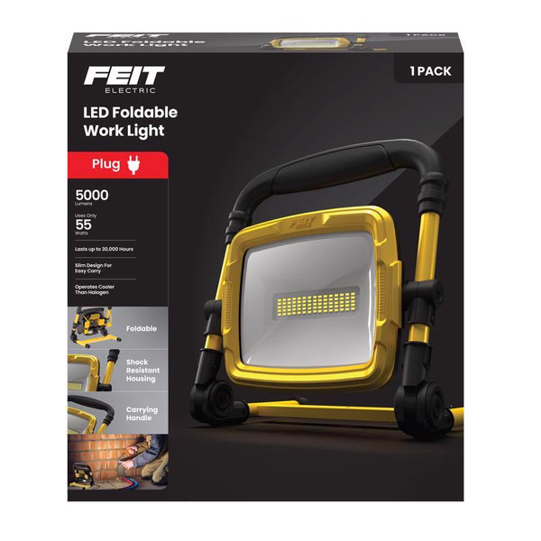 Feit Electric 54W LED Work Light, 5000 Lumens, Ultra Bright Flood Light, Plug-in Portable LED Work Light, Wet Location Rated, Pro Series, WORK5000XLPLUGFOLD