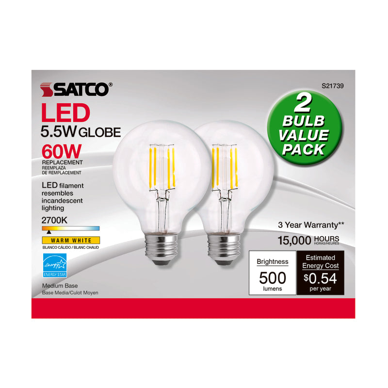 LED G25 E26 WW 60W C 2PK2