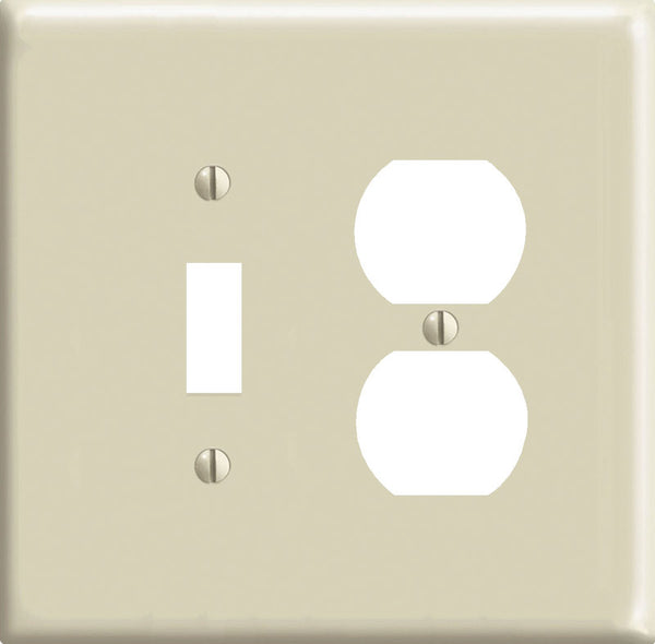 Leviton 2-Gang 1-Toggle 1-Duplex Combination Wallplate, Midway Size, PJ18-I, Ivory 0PJ18-00I