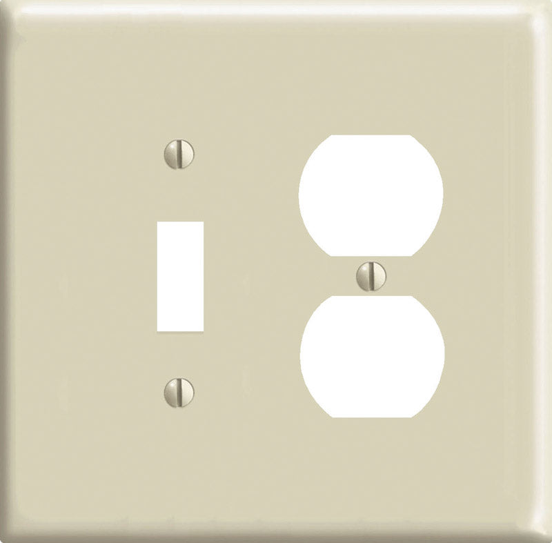 Leviton 2-Gang 1-Toggle 1-Duplex Combination Wallplate, Midway Size, PJ18-I, Ivory