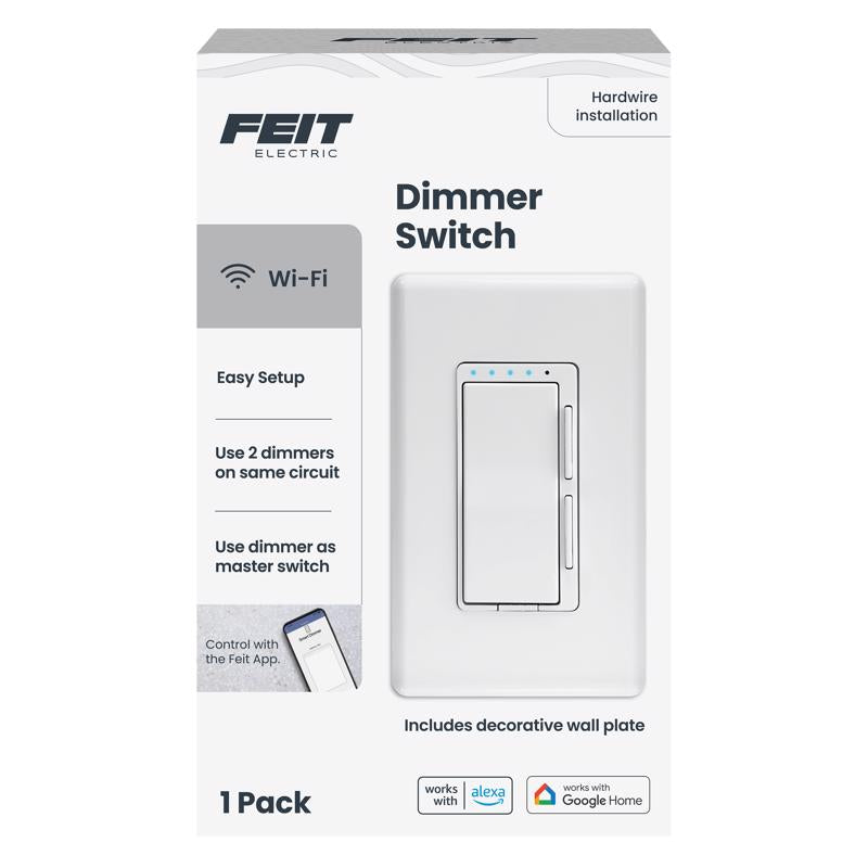 Feit Electric Smart Dimmer Switch, Neutral Wire Required for Installation, Compatible with Amazon Alexa and Google Assistant, Smart Dimmer Light Switch, White, Model:DIM/WiFi