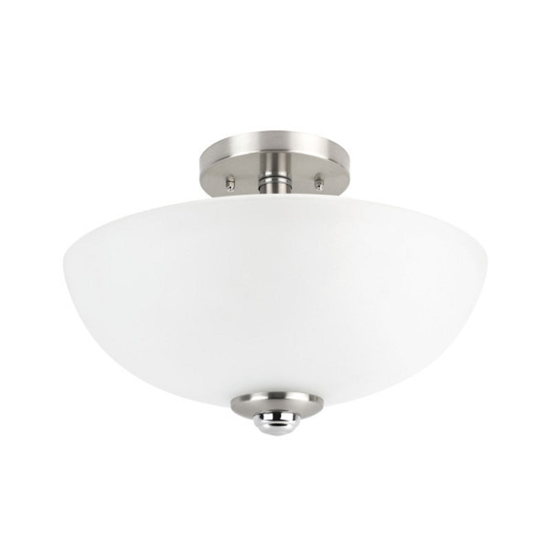Globe Electric 63357 2-Light Semi-Flush Mount Ceiling Light, Brushed Nickel, Chrome Accents, Frosted Glass Shade, Kitchen, Lights, Bathroom, Home Essentials, Bedroom, Closet Light, Lighting Fixtures