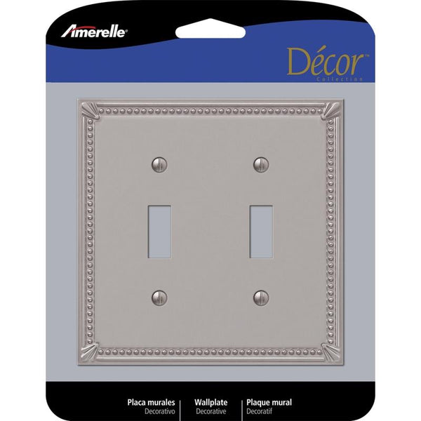 Amerelle 74TTBN Imperial Bead Wallplate, 2 Toggle, Cast Metal, Brushed Nickel, 1-Pack