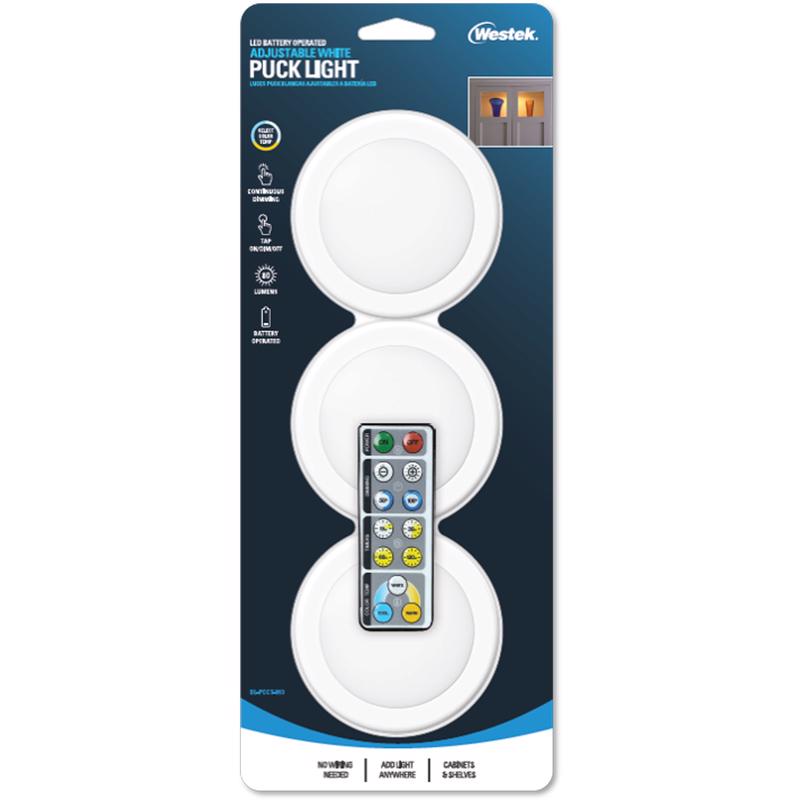 Westek BL-PCCT-W3 Adjustable White Puck Light, 3 Pack