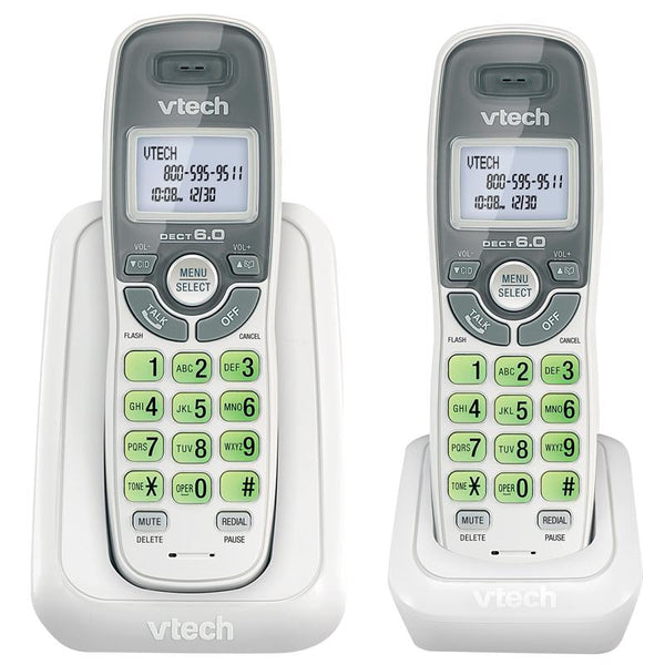 VTech DECT 6.0 2-Handset Cordless Caller ID Phone, White CS6114-2