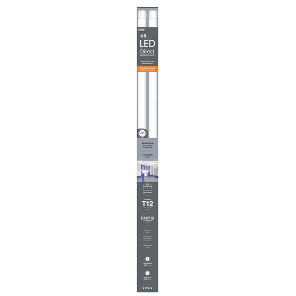 Feit Linear Plug & Play Cool White 48 in. Bin-Pin T12 LED Linear Lamp 40 Watt Equivalence 2 pk T1248HO840LED2R