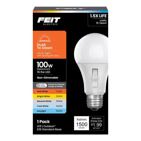 Feit A19 E26 (Medium) LED Dusk to Dawn Bulb Tunable White/Color Changing 100 Watt Equivalence 1 pk OM1005CCTDDLEDI