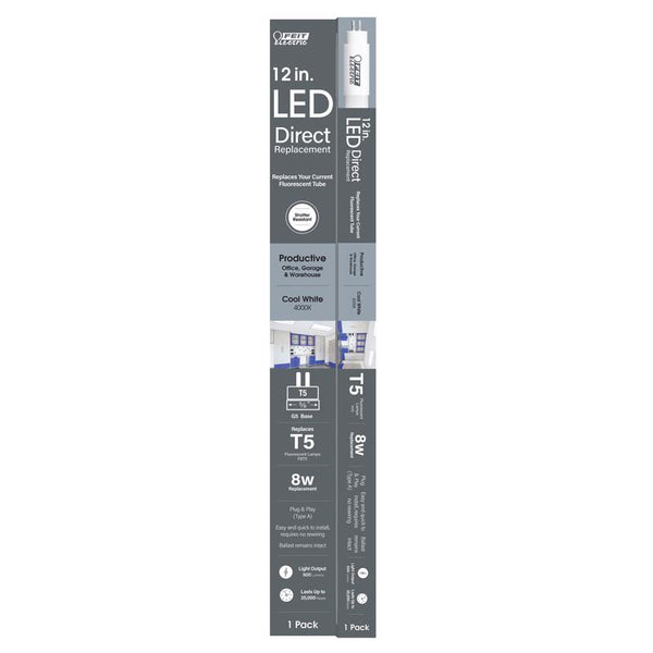 Feit Electric T5 Cool White 12 in. Bi-pin Base Linear LED Linear Lamp 8 Watt Equivalence 1 pk T512/840/LED