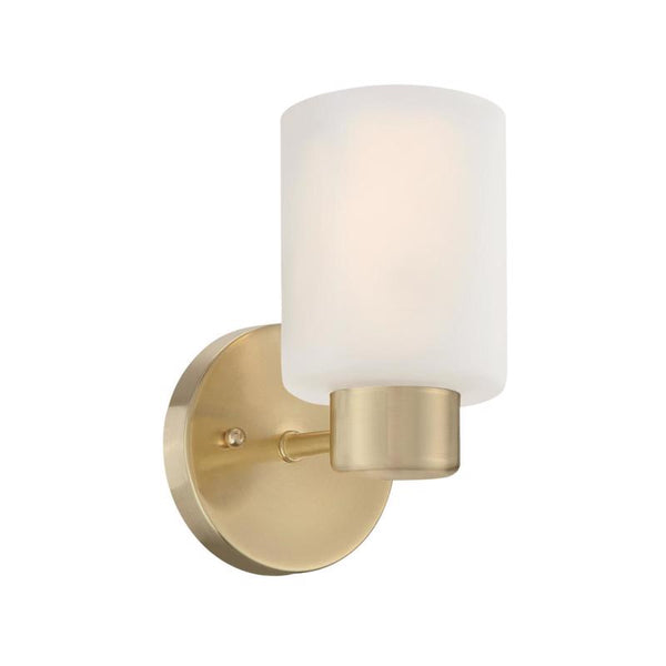Westinghouse 6126400 Sylvestre Transitional One Light Wall Fixture, Champagne Brass Finish, Frosted Glass