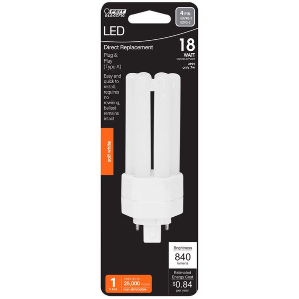 Feit Electric PL GX24Q-3 4-Pin LED Light Bulb Soft White 18 Watt Equivalence 1 pk BPLT18E827LDG2H