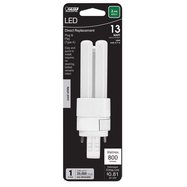 Feit Electric PL GX23-2 LED Light Bulb Cool White 13 Watt Equivalence 1 pk BPPLD13841LED