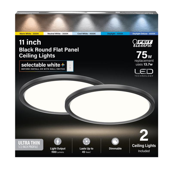 Feit EDGELIT 1.4 in. H X 11 in. W X 11 in. L Matte Black Black LED Flat Panel Light Fixture FP11EX6WYBK2